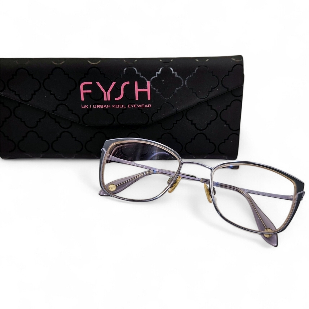Fysh Eyeglasses Frames ONLY Designer Grey Violet 3663 S203 Cat Eye 51-18-135
